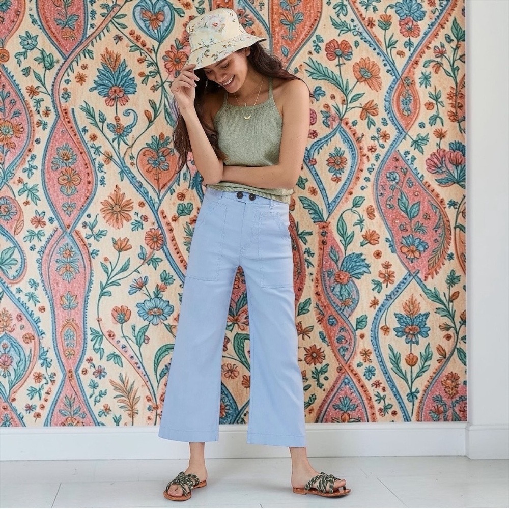Anthropologie Maeve Women’s Colette Cropped Wide-Leg Pants In Light Blue US 0